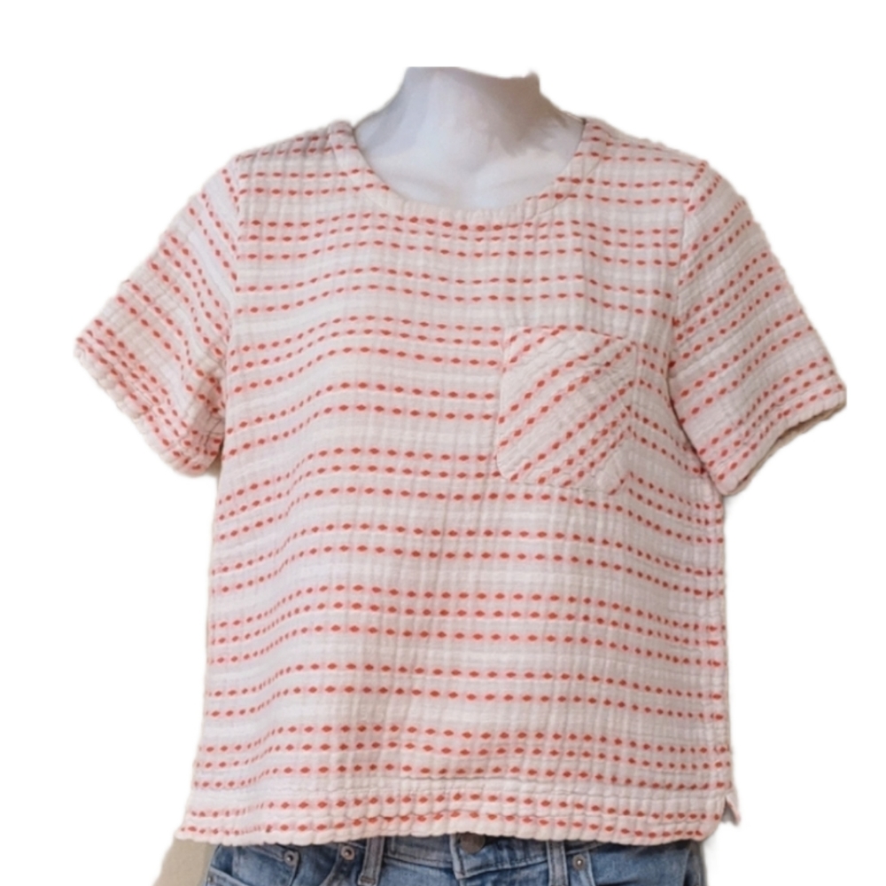 Lou & Grey Cream and Coral Stripe Short Sleeve Top